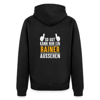 Rainer Vorname Name Geschenk - Unisex Premium Bio Zip Hoodie - Schwarz - Hinten - Nico (187cm)