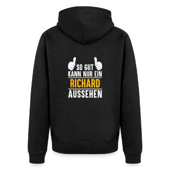 Richard Vorname Name Geschenk - Unisex Premium Bio Zip Hoodie - Schwarz - Hinten - Nico (187cm)