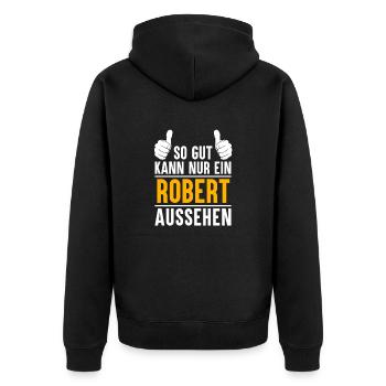 Robert Vorname Name Geschenk - Unisex Premium Bio Zip Hoodie - Schwarz - Hinten - Nico (187cm)