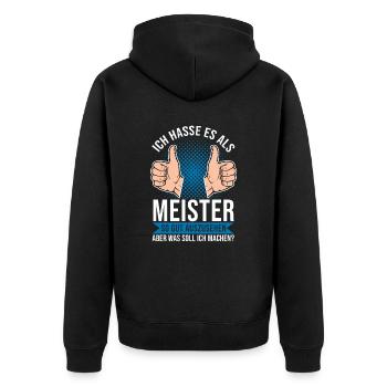 Meisterprüfung Meister Meisterbrief - Unisex Premium Bio Zip Hoodie - Schwarz - Hinten - Nico (187cm)