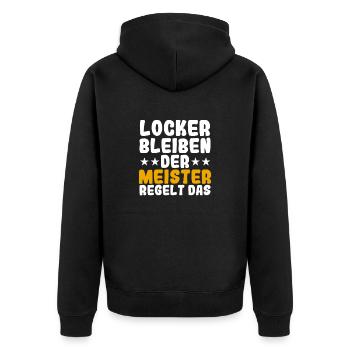 Meisterprüfung Meister Meisterbrief - Unisex Premium Bio Zip Hoodie - Schwarz - Hinten - Nico (187cm)