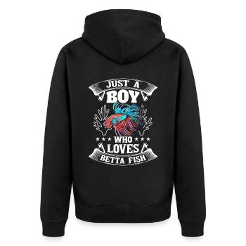 Just A Boy Who Loves Betta Fish Siamesischer Kampf - Unisex Premium Bio Zip Hoodie - Schwarz - Hinten - Nico (187cm)