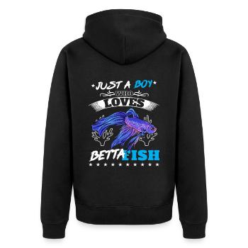 Just A Boy Who Loves Betta Fish Siamesischer Kampf - Unisex Premium Bio Zip Hoodie - Schwarz - Hinten - Nico (187cm)