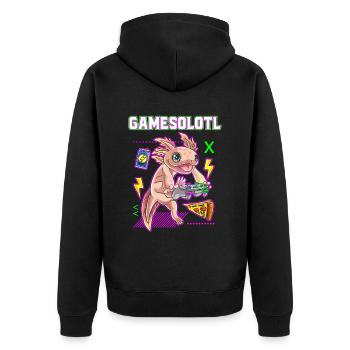 Gamesolotl Axolotl Gamer Molche Gamerin Gaming - Unisex Premium Bio Zip Hoodie - Schwarz - Hinten - Nico (187cm)