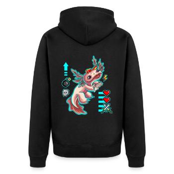 Gamesolotl Axolotl Gamer Molche Gamerin Gaming - Unisex Premium Bio Zip Hoodie - Schwarz - Hinten - Nico (187cm)