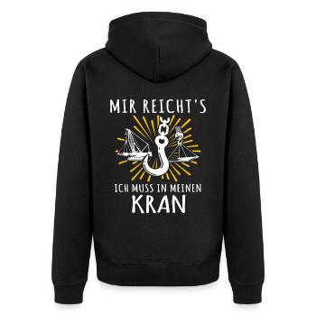 Kranführer Kran Sprüche Kranfahrer - Unisex Premium Bio Zip Hoodie - Schwarz - Hinten - Nico (187cm)