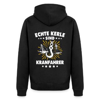 Kranführer Kran Sprüche Kranfahrer - Unisex Premium Bio Zip Hoodie - Schwarz - Hinten - Nico (187cm)