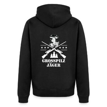 Pilze sammeln Schwammerl suchen für Pilzsammler - Unisex Premium Bio Zip Hoodie - Schwarz - Hinten - Nico (187cm)