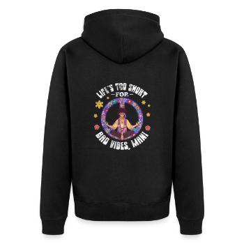 Hippie - Unisex Premium Bio Zip Hoodie - Schwarz - Hinten - Nico (187cm)