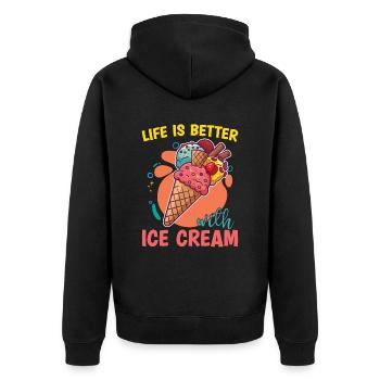 Das Leben Ist Besser Mit Ice Cream Gelato Lover - Unisex Premium Bio Zip Hoodie - Schwarz - Hinten - Nico (187cm)