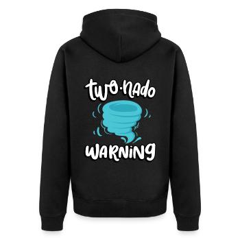 Zwei-nado Warnung 2. Geburtstag | Tornado - Unisex Premium Bio Zip Hoodie - Schwarz - Hinten - Nico (187cm)