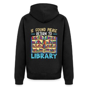 Wenn Sie gefunden werden, kehren Sie bitte zum Bibliothekar zurück - Unisex Premium Bio Zip Hoodie - Schwarz - Hinten - Nico (187cm)