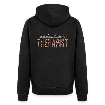 Strahlentherapeut Leopardenprint lustiges Geschenk - Unisex Premium Bio Zip Hoodie - Schwarz - Hinten - Nico (187cm)