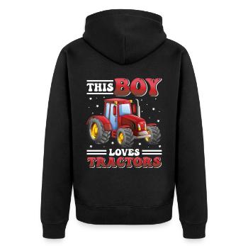 Dieser Junge liebt Traktoren! Farmer Kids, Boy - Unisex Premium Bio Zip Hoodie - Schwarz - Hinten - Nico (187cm)