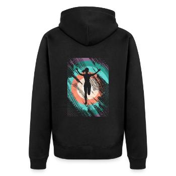 Retro Jump Shoes Fitness - Unisex Premium Bio Zip Hoodie - Schwarz - Hinten - Nico (187cm)