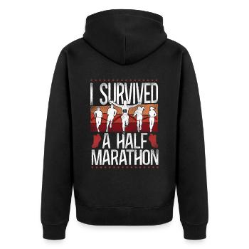 Running Runner Half Marathon - Unisex Premium Bio Zip Hoodie - Schwarz - Hinten - Nico (187cm)