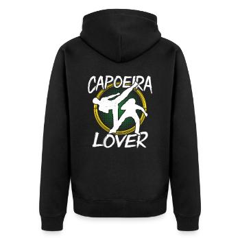 Capoeira Liebhaber Brasilianisch Hobby Kampfsport - Unisex Premium Bio Zip Hoodie - Schwarz - Hinten - Nico (187cm)