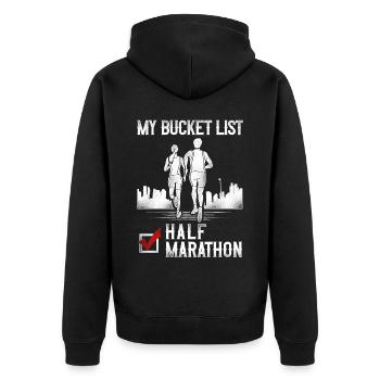 Running Runner Half Marathon - Unisex Premium Bio Zip Hoodie - Schwarz - Hinten - Nico (187cm)