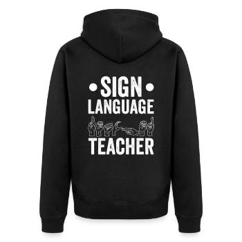 Professeur de langue des signes Gestes de sensibilisation aux signes - Veste à capuche bio Premium Unisexe - noir - Dos - Nico (187cm)