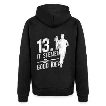 Running Runner Half Marathon Half - Unisex Premium Bio Zip Hoodie - Schwarz - Hinten - Nico (187cm)