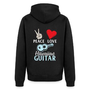 Peace Love Hawaiian Guitar Ukulele - Unisex Premium Bio Zip Hoodie - Schwarz - Hinten - Nico (187cm)