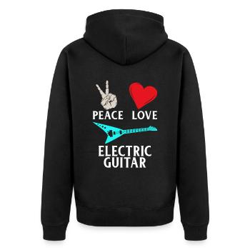 Peace Love Electric Guitar Guitarists - Unisex Premium Bio Zip Hoodie - Schwarz - Hinten - Nico (187cm)