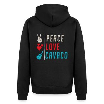 Peace Love Cavaco Guitar Instrument - Unisex Premium Bio Zip Hoodie - Schwarz - Hinten - Nico (187cm)