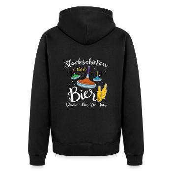 Stockschießen und Bier - Unisex Premium Bio Zip Hoodie - Schwarz - Hinten - Nico (187cm)