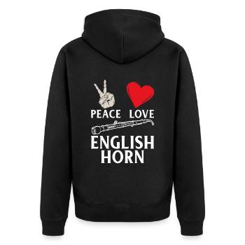 Peace Love English Horn Instrument - Unisex Premium Bio Zip Hoodie - Schwarz - Hinten - Nico (187cm)