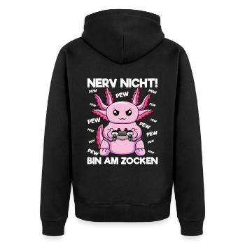 Nerve not am at gaming Gaming Axolotl - Unisex Premium Organic Zip Hoodie - black - Back - Nico (187cm)
