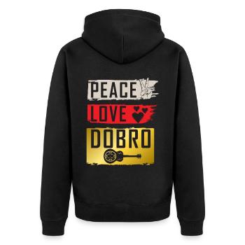 Peace Love Dobro Guitar Instrument - Unisex Premium Bio Zip Hoodie - Schwarz - Hinten - Nico (187cm)