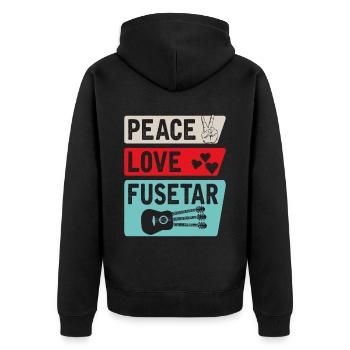 Peace Love Fusetar Guitar Instrument - Unisex Premium Bio Zip Hoodie - Schwarz - Hinten - Nico (187cm)