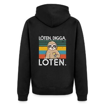 Soldering Digga Soldering Wine Drinker Wine Sloth - Unisex Premium Organic Zip Hoodie - black - Back - Nico (187cm)