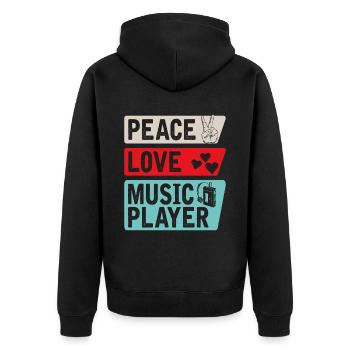 Peace Love Music Player Music Lovers - Unisex Premium Bio Zip Hoodie - Schwarz - Hinten - Nico (187cm)