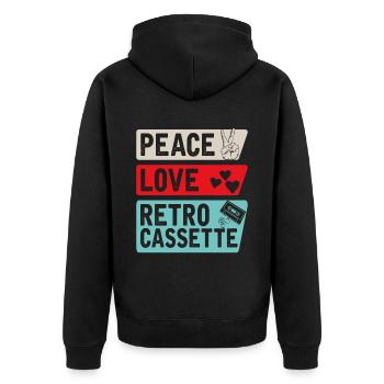 Peace Love Retro Cassette Instrument - Unisex Premium Bio Zip Hoodie - Schwarz - Hinten - Nico (187cm)