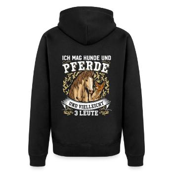 Ich Mag Hunde Und Pferde Und Vielleicht 3 Leute - Unisex Premium Bio Zip Hoodie - Schwarz - Hinten - Nico (187cm)