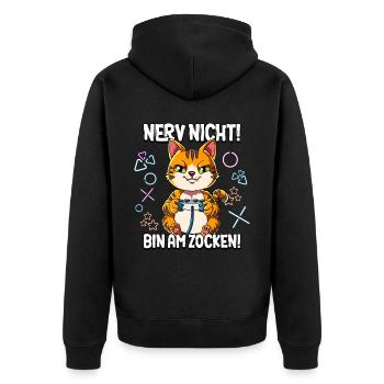 Zocken Gaming Nerv Nicht Bin Am Zocken - Unisex Premium Bio Zip Hoodie - Schwarz - Hinten - Nico (187cm)