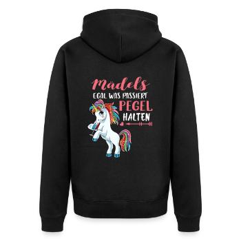 Mädels Egal Was Passiert Pegel Halten Wein Einhorn - Unisex Premium Bio Zip Hoodie - Schwarz - Hinten - Nico (187cm)