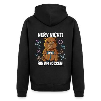 Zocken Gaming Nerv Nicht Bin Am Zocken - Unisex Premium Bio Zip Hoodie - Schwarz - Hinten - Nico (187cm)