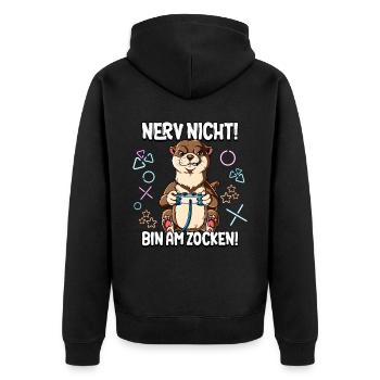 Zocken Gaming Nerv Nicht Bin Am Zocken - Unisex Premium Bio Zip Hoodie - Schwarz - Hinten - Nico (187cm)