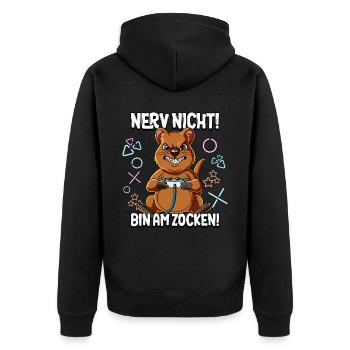 Zocken Gaming Nerv Nicht Bin Am Zocken - Unisex Premium Bio Zip Hoodie - Schwarz - Hinten - Nico (187cm)