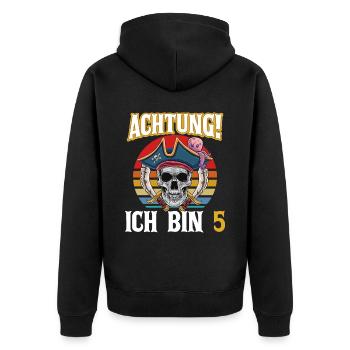 Geburtstagsshirt 5 Jahre Junge Pirat Totenkopf Pir - Unisex Premium Bio Zip Hoodie - Schwarz - Hinten - Nico (187cm)