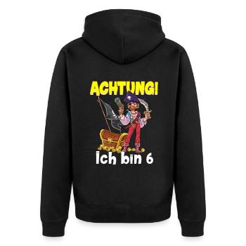 Geburtstagsshirt 6 Jahre Junge Pirat Totenkopf Pir - Unisex Premium Bio Zip Hoodie - Schwarz - Hinten - Nico (187cm)