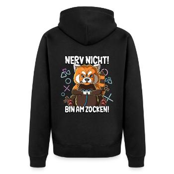 Zocken Gaming Nerv Nicht Bin Am Zocken - Unisex Premium Bio Zip Hoodie - Schwarz - Hinten - Nico (187cm)