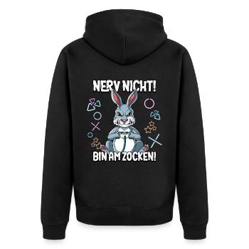 Zocken Gaming Nerv Nicht Bin Am Zocken - Unisex Premium Bio Zip Hoodie - Schwarz - Hinten - Nico (187cm)