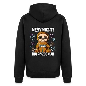 Zocken Gaming Nerv Nicht Bin Am Zocken - Unisex Premium Bio Zip Hoodie - Schwarz - Hinten - Nico (187cm)