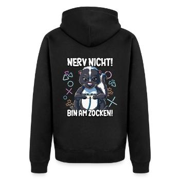 Zocken Gaming Nerv Nicht Bin Am Zocken - Unisex Premium Bio Zip Hoodie - Schwarz - Hinten - Nico (187cm)
