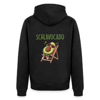 Schlavocado Avocado Schlafshirt Schlafanzug Schlaf - Unisex Premium Bio Zip Hoodie - Schwarz - Hinten - Nico (187cm)