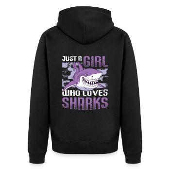 Mädchen, das Haie liebt - Unisex Premium Bio Zip Hoodie - Schwarz - Hinten - Nico (187cm)
