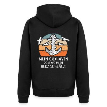 Cuxhaven Souvenir Cuxhavener - Unisex Premium Bio Zip Hoodie - Schwarz - Hinten - Nico (187cm)